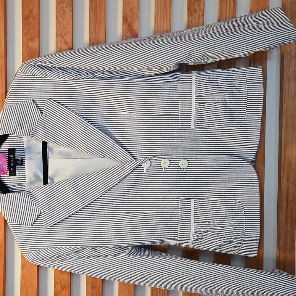 Prague Striped Blazer -‎ Black and White:  Womens